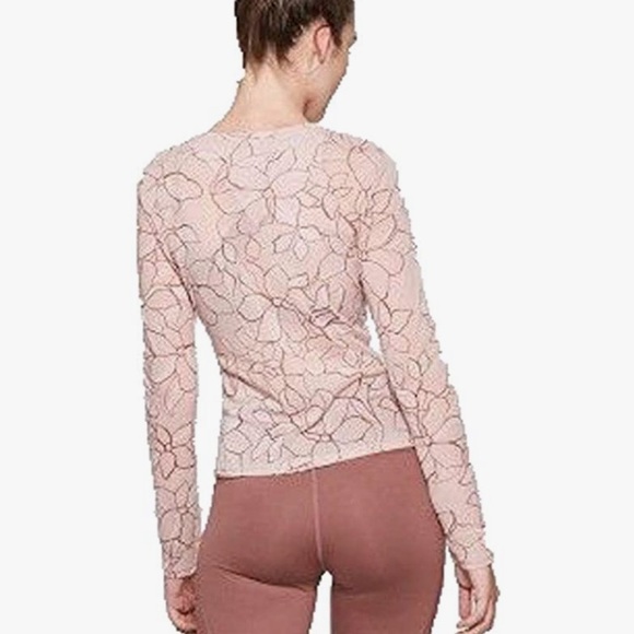 JoyLab mesh long sleeve floral top, Color: Rose Taupe Pink athletic top, Size M - Picture 2 of 8